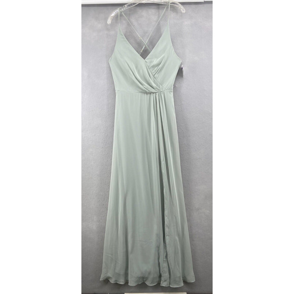 After Six Dress Women’s Sz 8 Green Maxi‎ V Neck Criss Cross Adjustable Straps - Picture 1 of 15